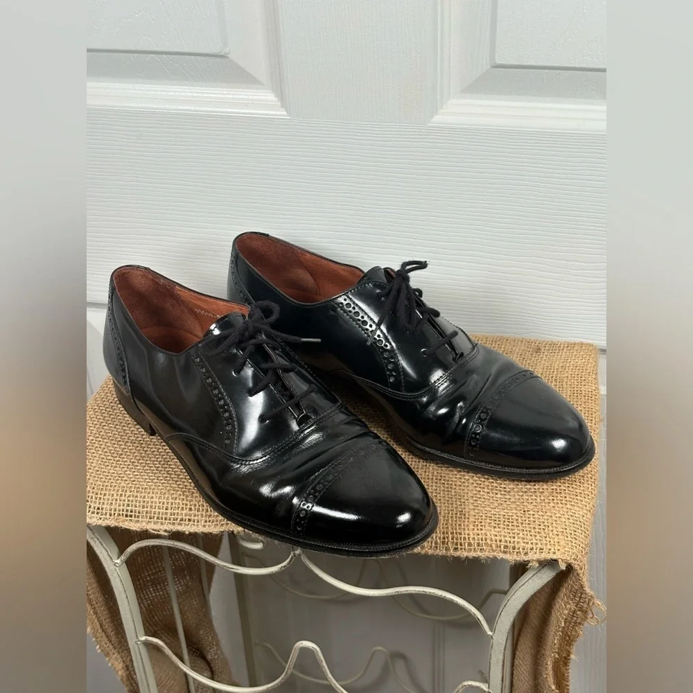 Brass Boot Italian Made Black Paten Leather Cap Toe Oxford Dress Shoes Size 10